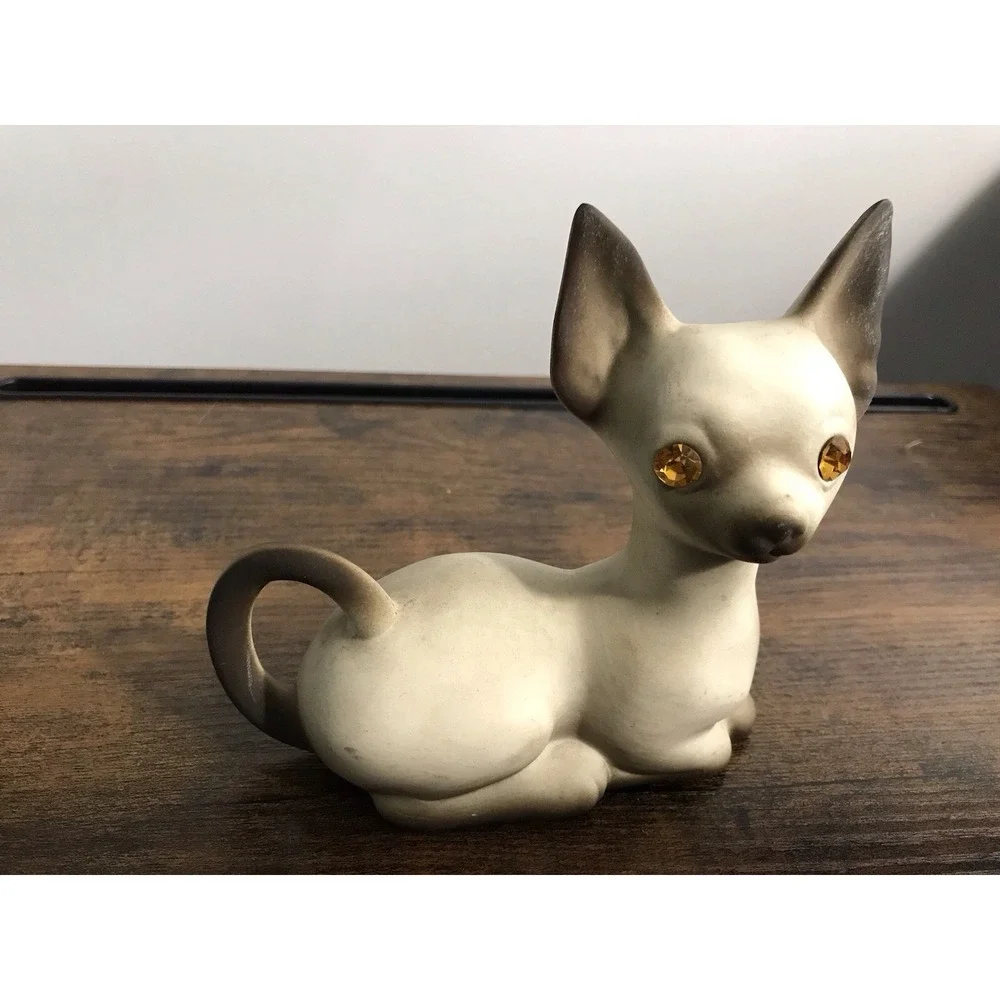 Siamese Ceramic Cat‎ Figurine With Beautiful Jeweled Amber Eyes Vintage